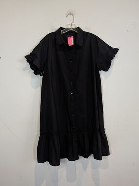 Meadow Rhodes Black Ruffle-Sleeve Shirt Dress, Size 1X